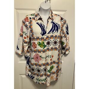 Label of Love Shirt Small Multicolor Linen‎ Blend Floral Button Up Women’s Tunic